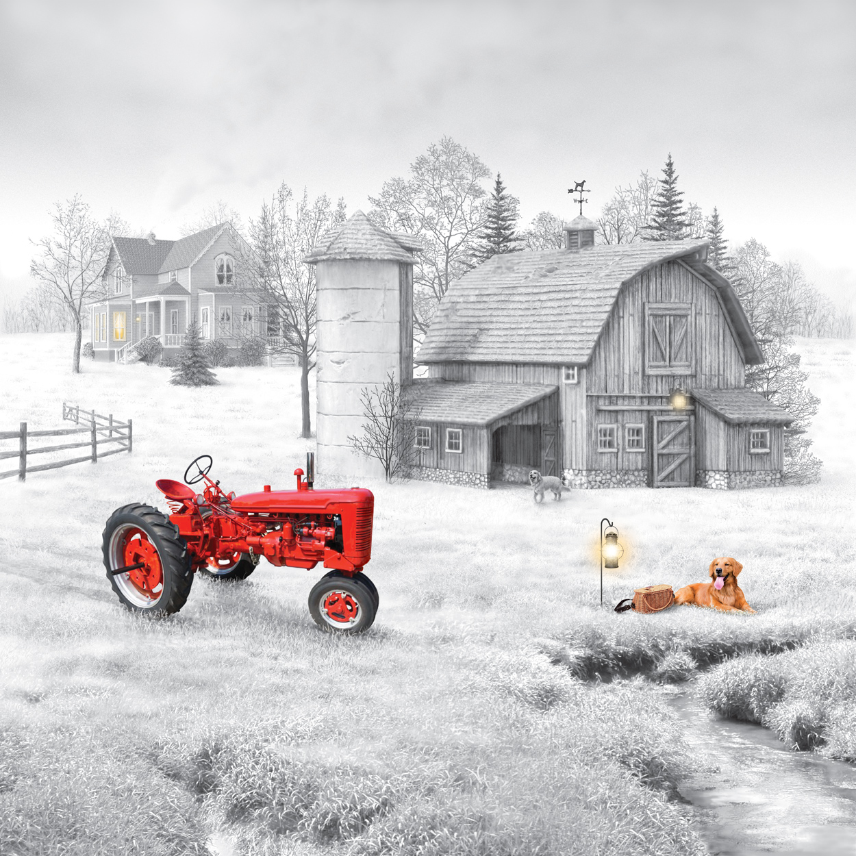MS-3285b-morning-frost-farm-B_W-with-tractor