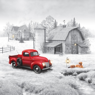 MS-3285d-morning-frost-farm-B_W-with-golden-retriever